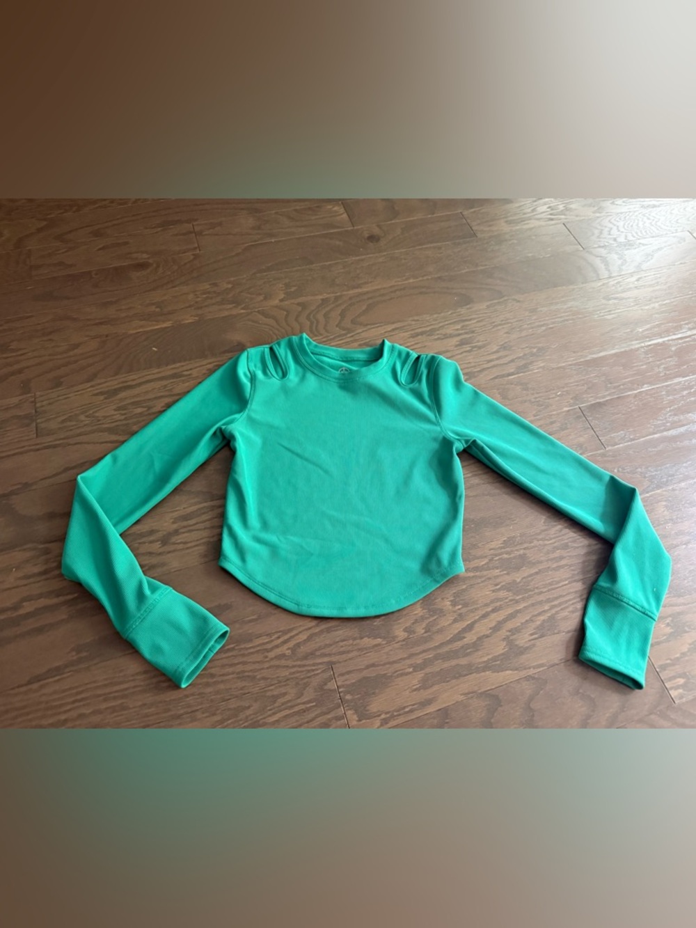 Move Theology shirt sz xs long sleeve teal athletic workout crop thumb holes